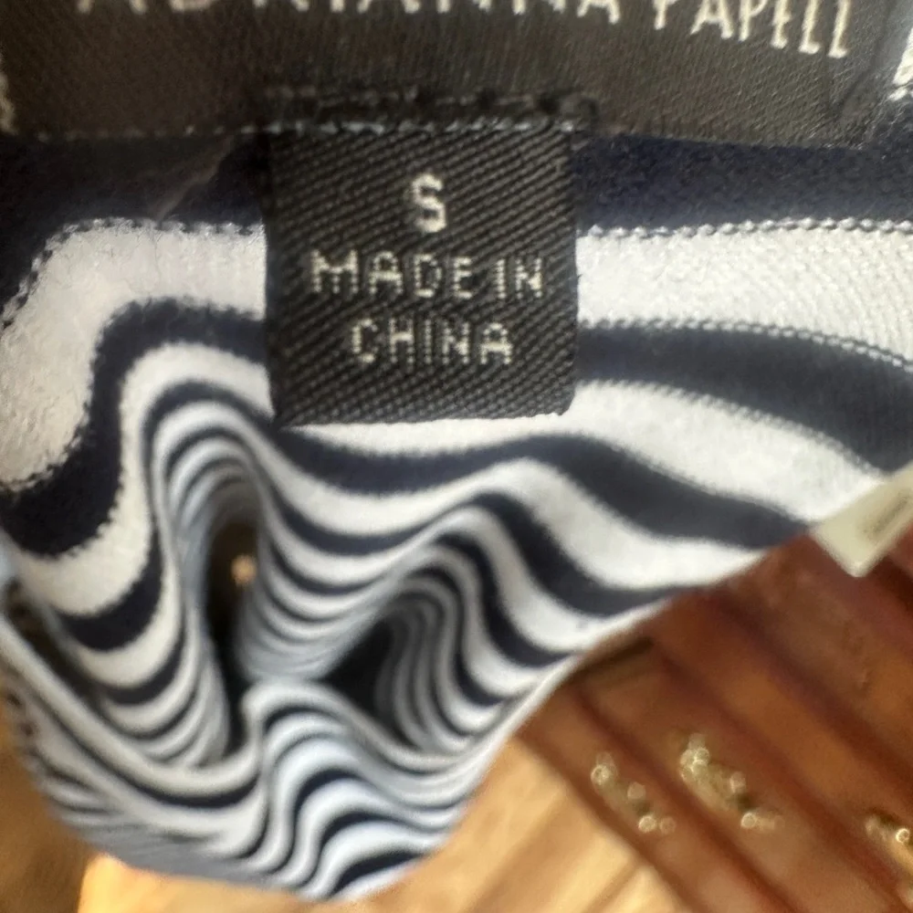 Adrianna Papell Navy and White Striped Long Sleeve Top - Picture 3 of 3